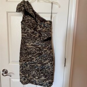 Cache One-Shoulder Animal Print Dress